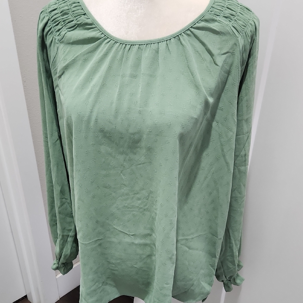 NWT Jessica Simpson Green Pintuck Peasant Blouse Large